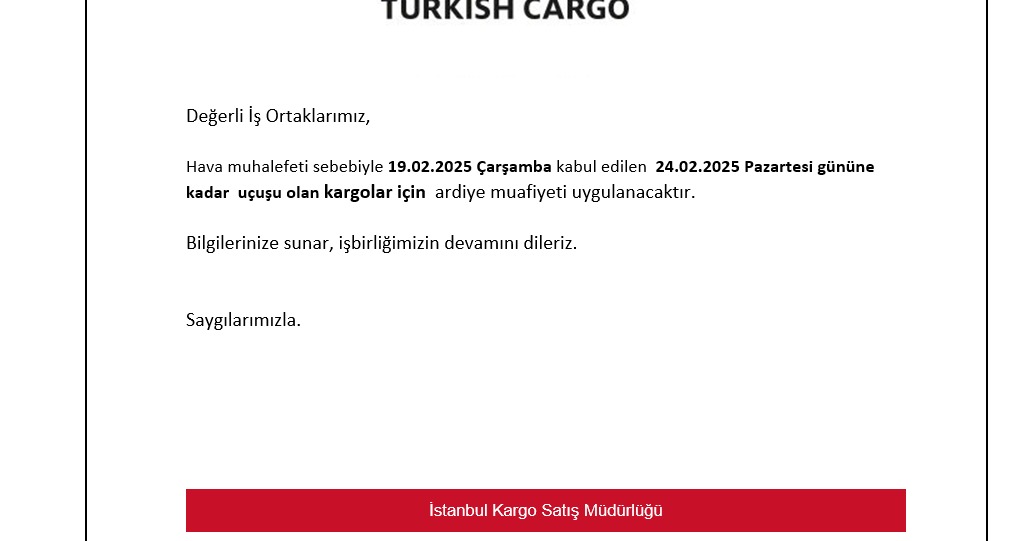 Turkish Cargo’dan Önemli Duyuru! 21 Şubat 2025